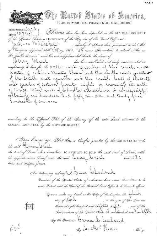 Land Agreement Used in My Post "Henry Creal/Creel, My Great-Grandfather"