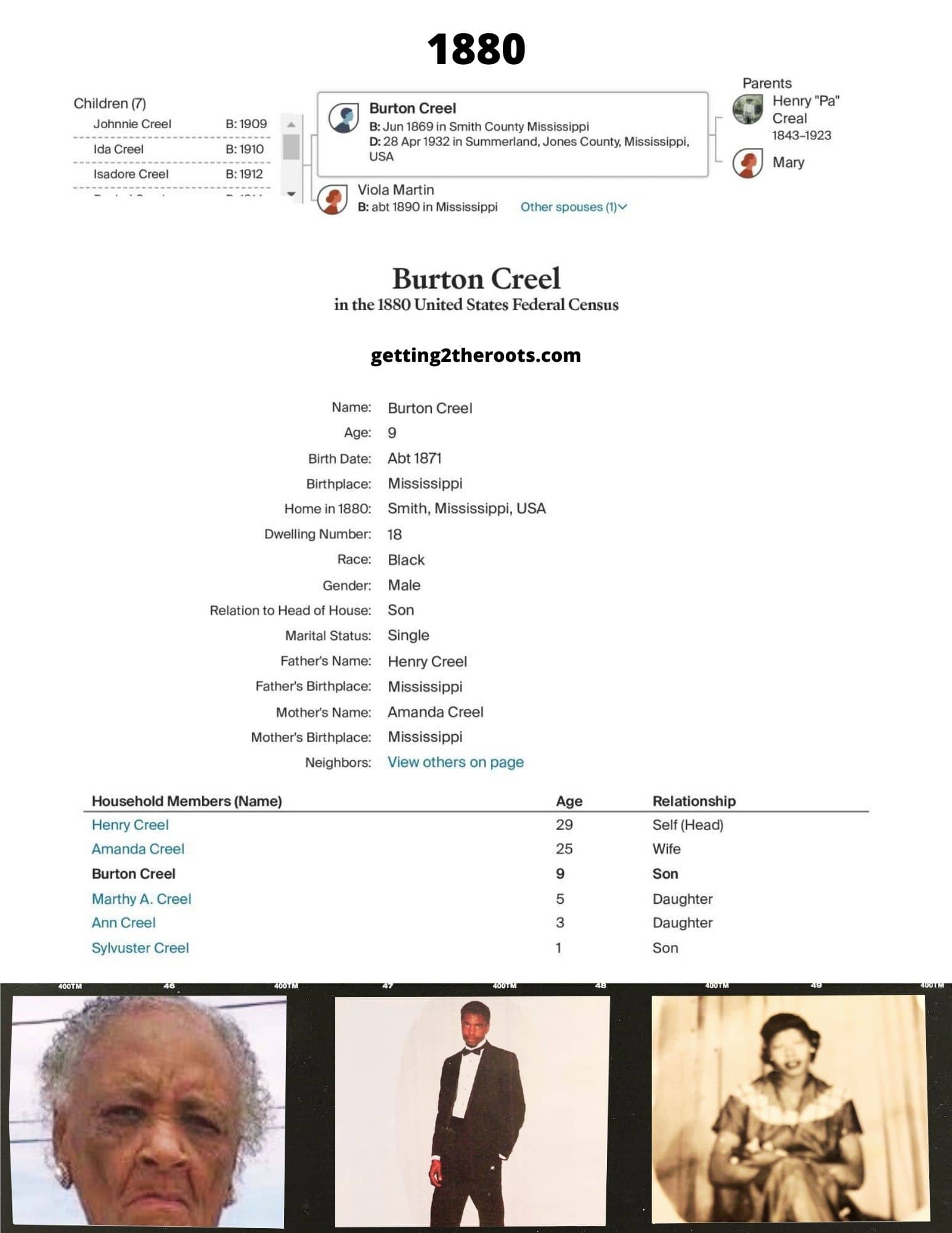 1880 census for my great uncle Burt's was used in my article, "A photo of Burt's descendants was used in my article, "My Great Uncle Burton Burt Creel's Life Story."