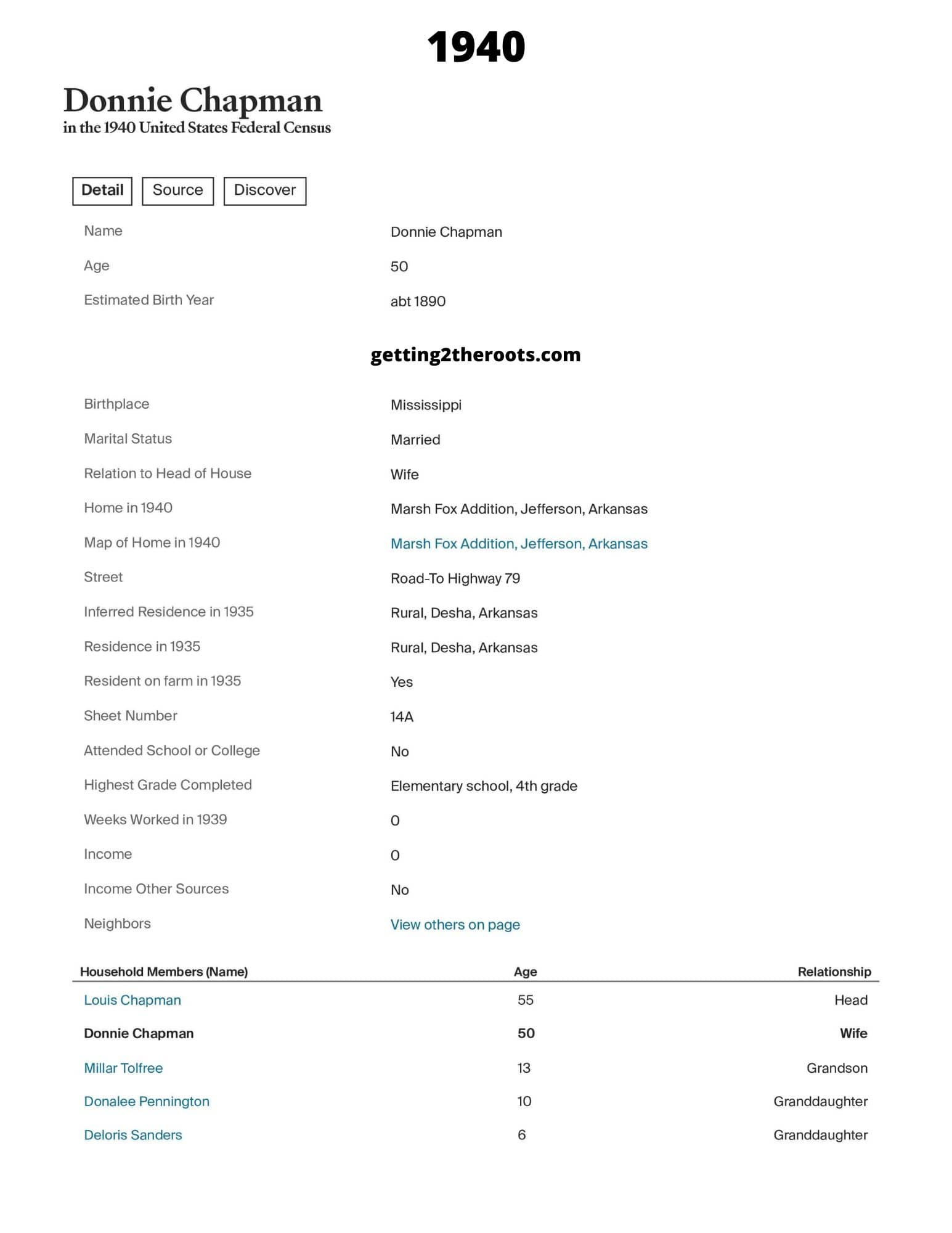 The 1940 Census for my Great Aunt Donie Creal was used in my article "The Life Story of my Great Aunt Donie Belle Creal Chatman."