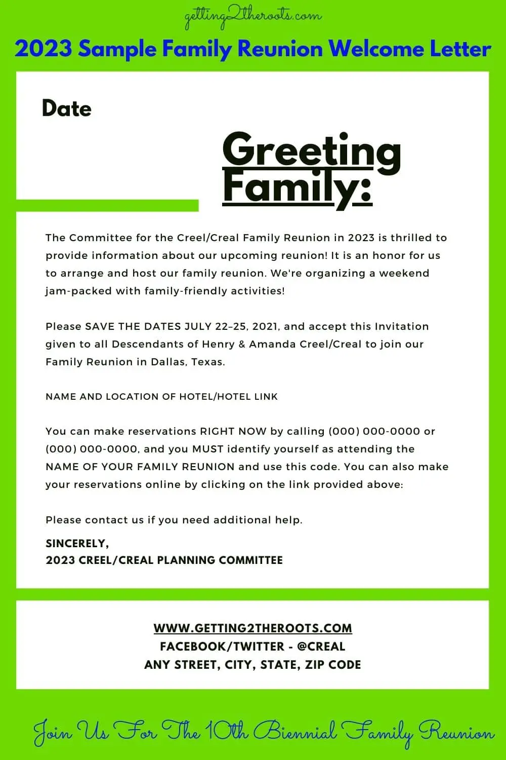 Sample Family Reunion Letter | Getting2theRoots