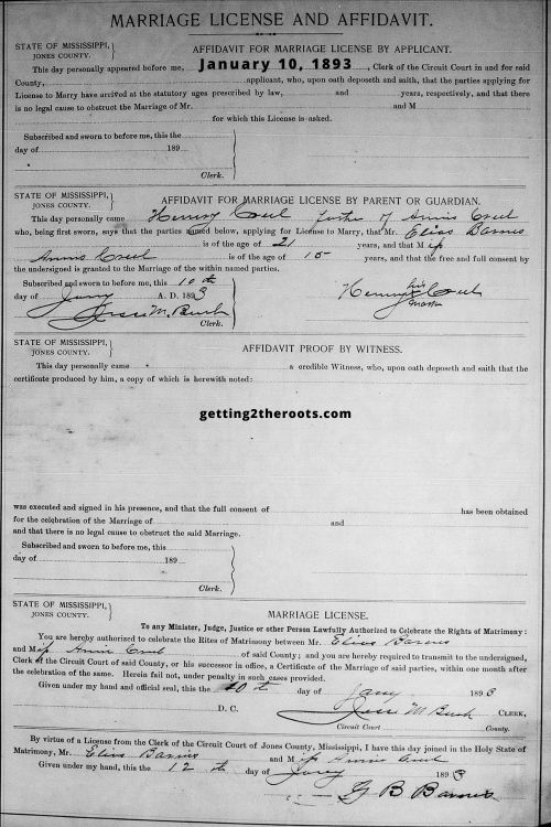 My great aunt, Mary Annice's marriage record was used in my article "Life Story Of My Great Aunt, Mary Annice Creel Barnes."