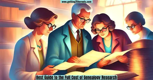 Image of a group of people looking at recodes representing Cost of Genealogy Research.