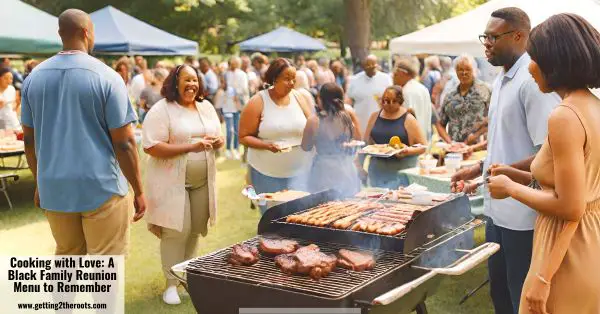 This is an image of a family at an outdoor bbq on a grill used that was used in my blog post entitled Cooking with Love a Black Family Reunion Menu to Remember.
