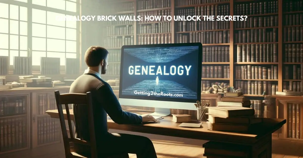 Image of a man sitting in front of a computer representing Genealogy Brick Walls: How To Unlock the Secrets?