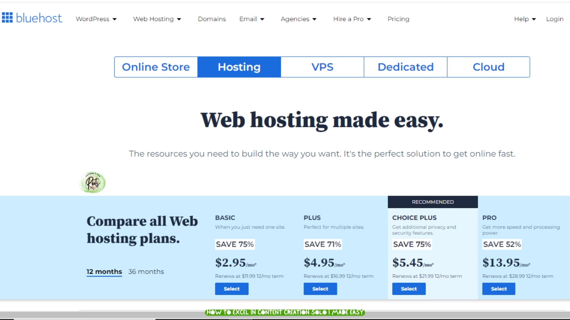 Bluehost image used in my article How To Excel In Content Creation Solo.