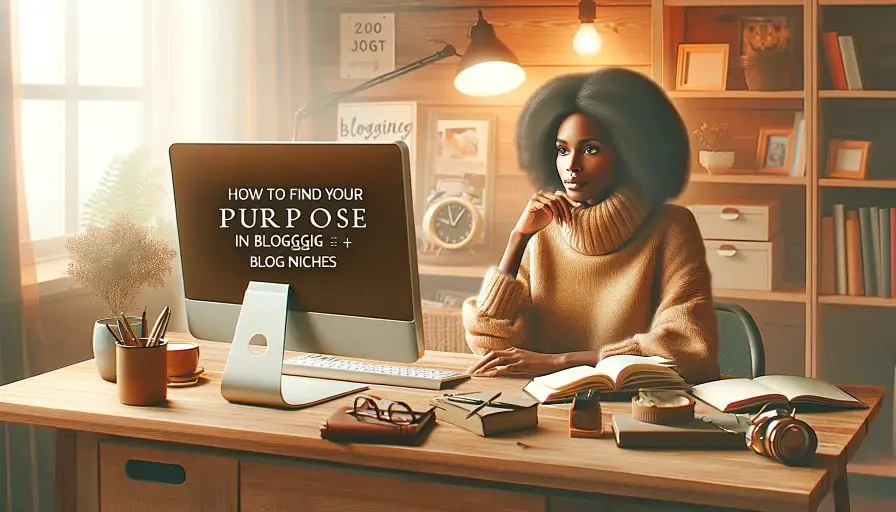 African American woman at a desk, embodying Purpose in Blogging.