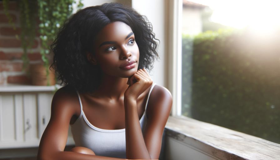 African American woman in deep thought embodying Purpose in Blogging.