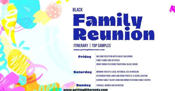 This is an image of a sample family reunion itinerary was used in my article How to Plan the Best Black Family Reunion.
