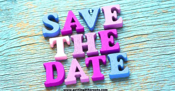 This is an image in bright colors that says save the date was used in my article How to Plan the Best Family Reunion.