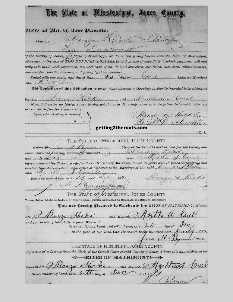 My great aunt Martha Ann Anice Creel Barnes's marriage record was used in my article "Life Story Of My Great Aunt, Martha Ann Creel Hicks."