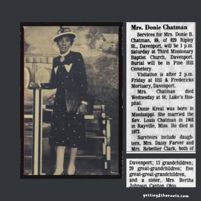 A photo of my great aunt, Donie Belle Creal, was used in my article, "The Life Story Of My Great Aunt Donie Belle Creal Chatman.”
