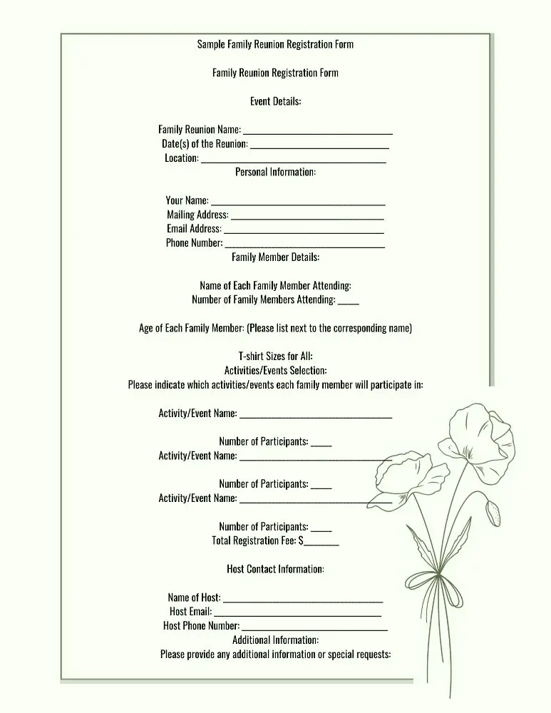 Sample Family reunion registration form was used in my article How to create a reunion registration form and events form.