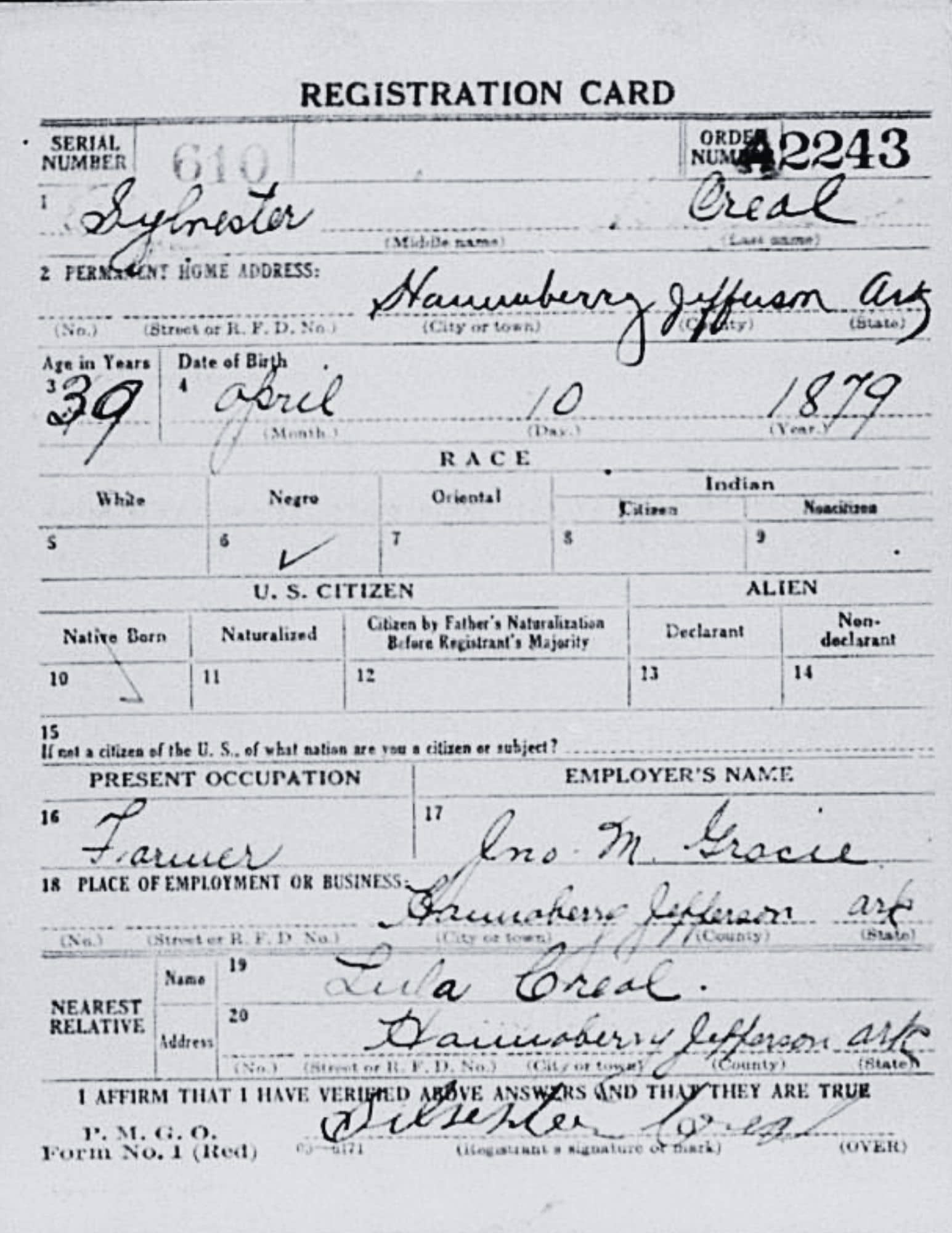 A draft card for my great uncle was used in my article "Life Story Of My Great Uncle, Sylvester Creel."