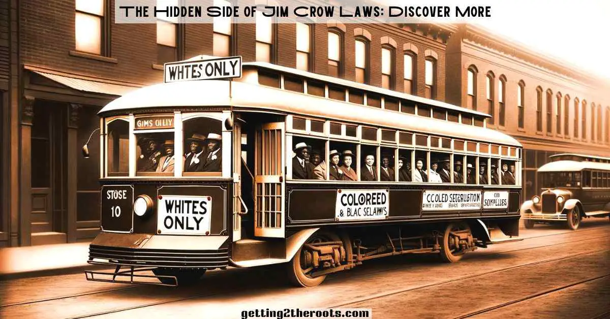 Image of a bus with signs for colored and whites only Representing Jim Crow Laws.