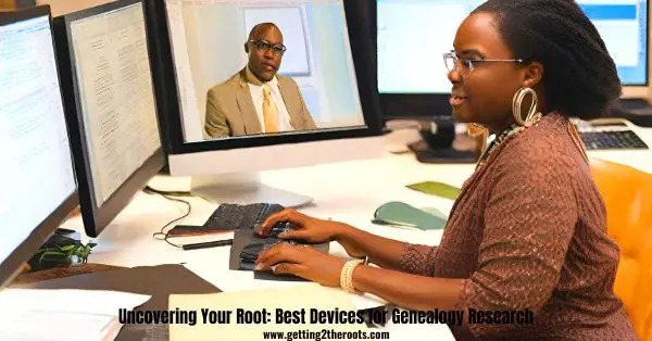 Image of a black lady at a computer desk was used in my article Uncovering Your Root Best Devices for Genealogy Research.
