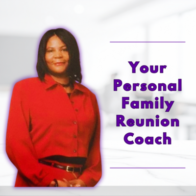Your Personal Family Reunion Coach Carolyn A standing in a modern office.