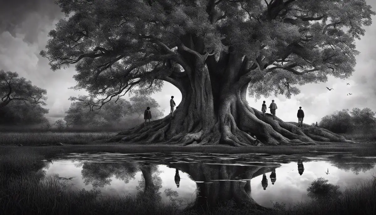 A black and white image depicting a family tree, symbolizing the process of uncovering the genealogy of enslaved individuals