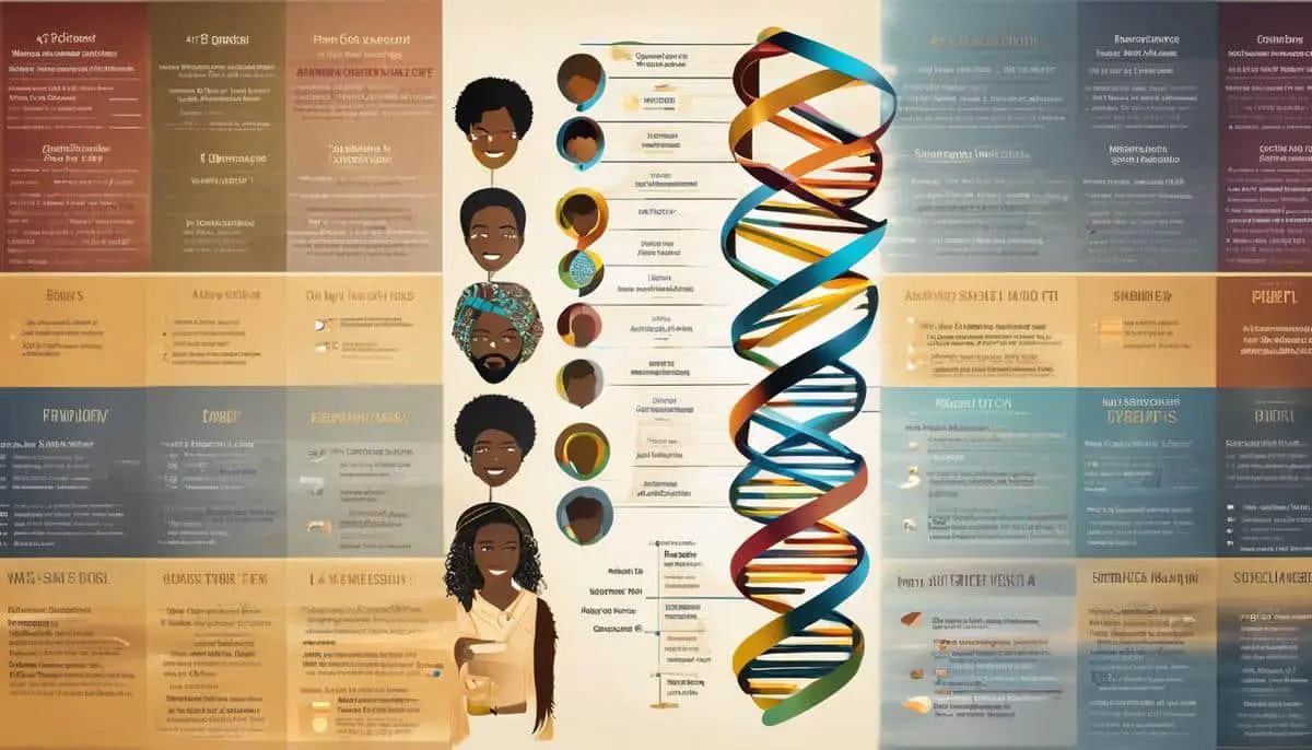 An image showing a DNA test result with information about ethnicity, displaying various percentages and percentages depicting different ancestral roots.