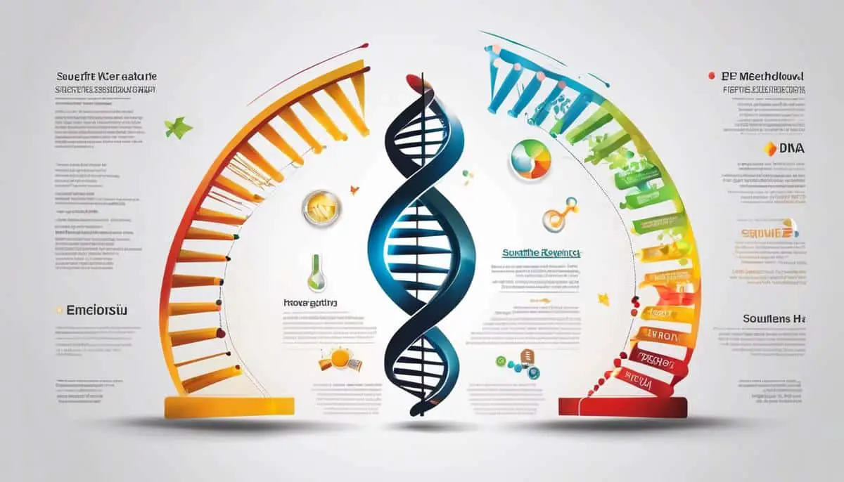 An image depicting the concept of ethnicity DNA testing, showing a DNA double helix surrounded by diverse cultural symbols and people of different ethnicities representing Ancestry Ethnicity Results.