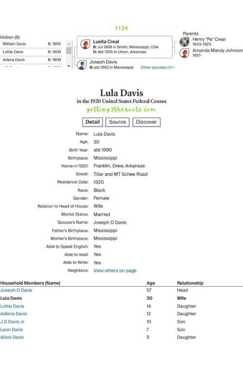 1920 Census was used in my article "The Life Story of My Great Aunt, Luella Creal Davis Barnes."