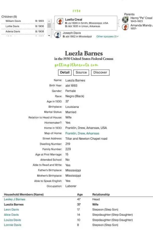 1930 Census was used in my article "The Life Story of My Great Aunt, Luella Creal Davis Barnes."